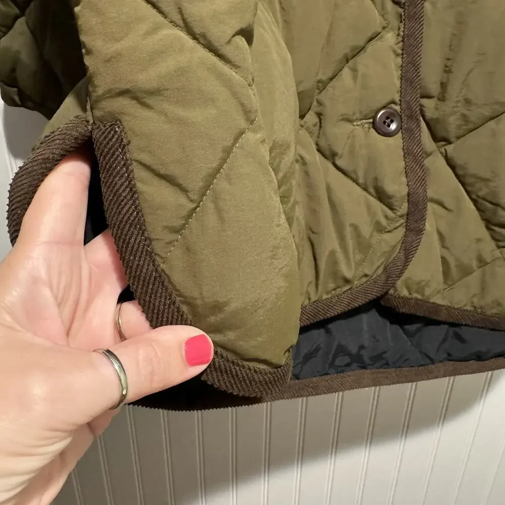 Alex Mill Quinn Quilted Nylon Jacket Olive Green Size Medium Corduroy Collar